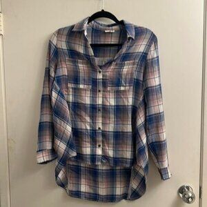 Melrose and Market Women’s Plaid Western Flannel Blue and Pink Button Up XXS